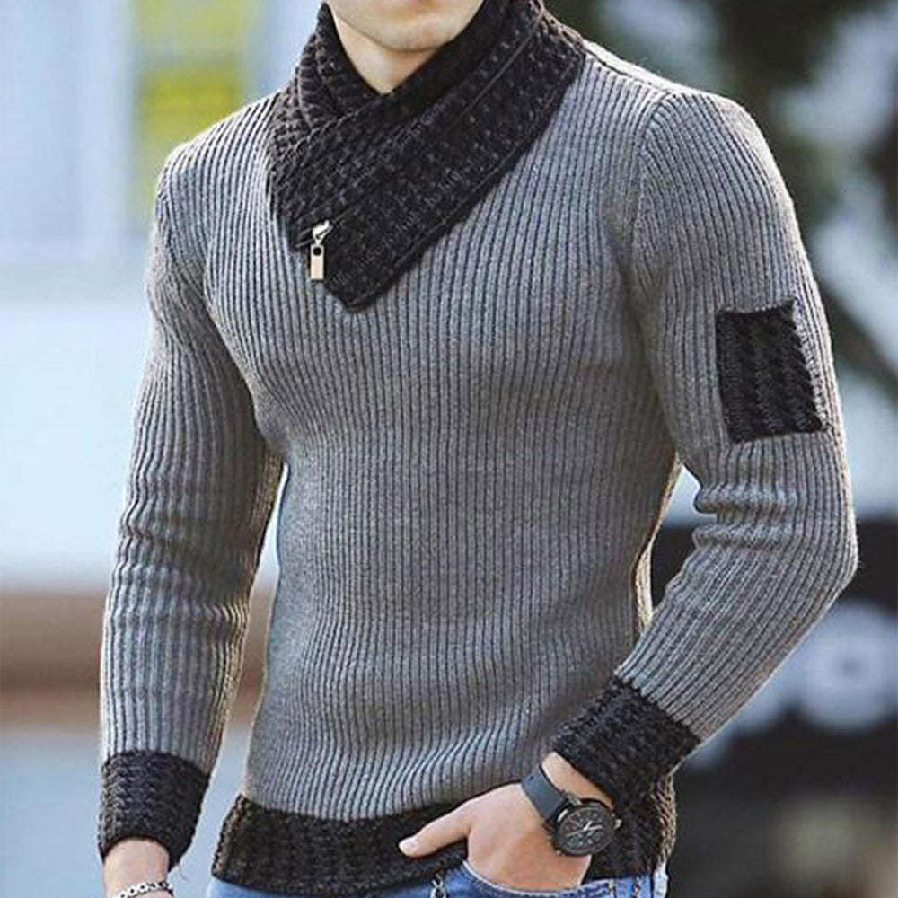 Men's Turtleneck Sweater Scarf Collar Casual Slim Fit Knit Pullover