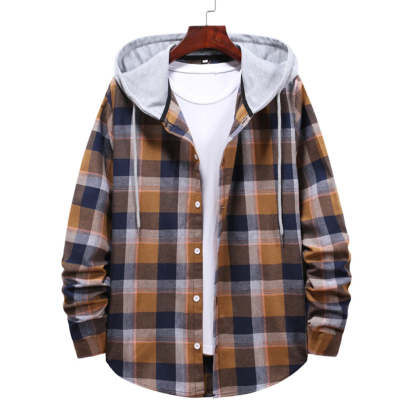 Men's Plaid Hooded Long Sleeve Shirt Jacket