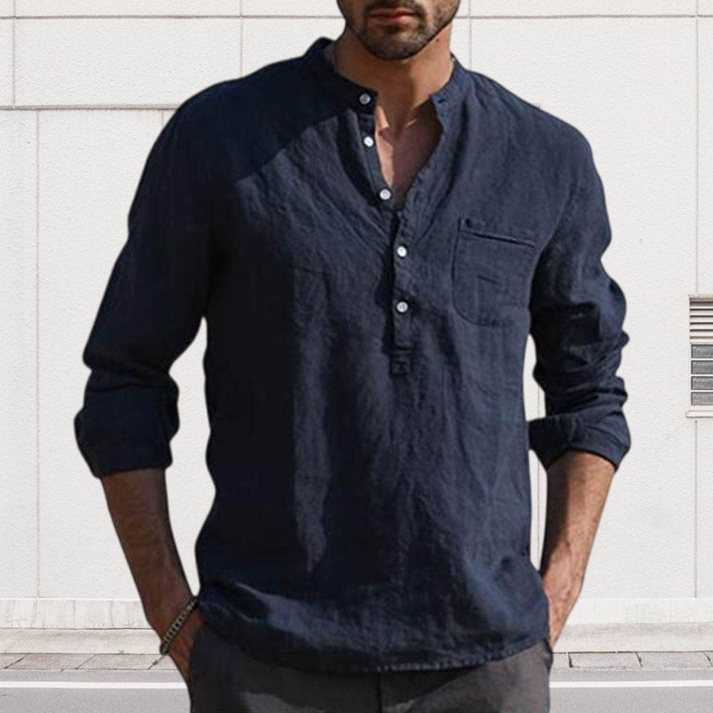 Diggetty Men's Long Sleeve V Neck Casual Beach Linen Shirt