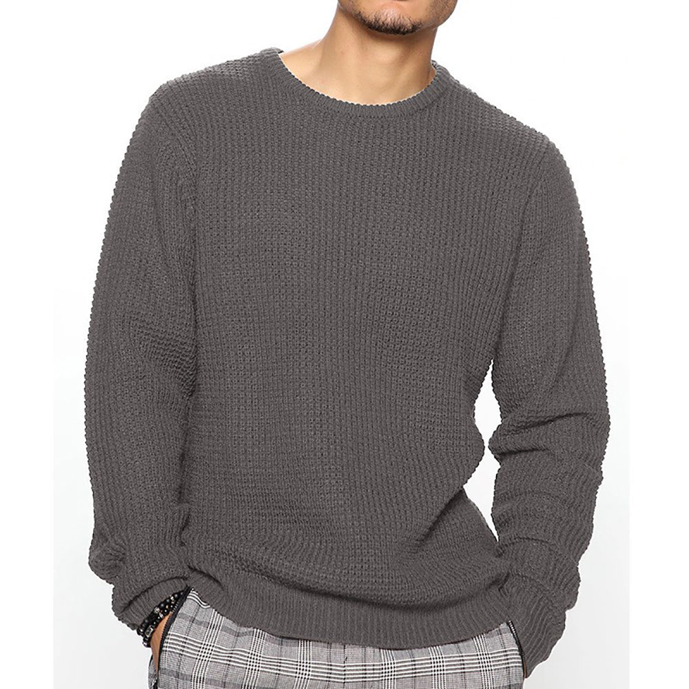 New Men's Fashion Round Neck Hollow Out Casual Knit Long Sleeve Sweater