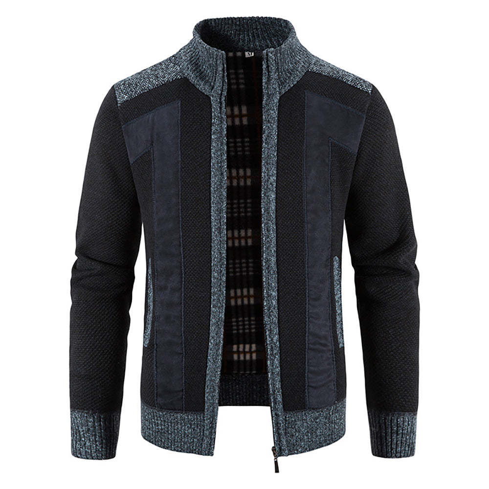 Men's Warm Fashion Stitched Fleece Knitted Cardigan