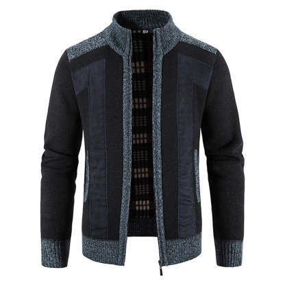 Men's Warm Fashion Stitched Fleece Knitted Cardigan