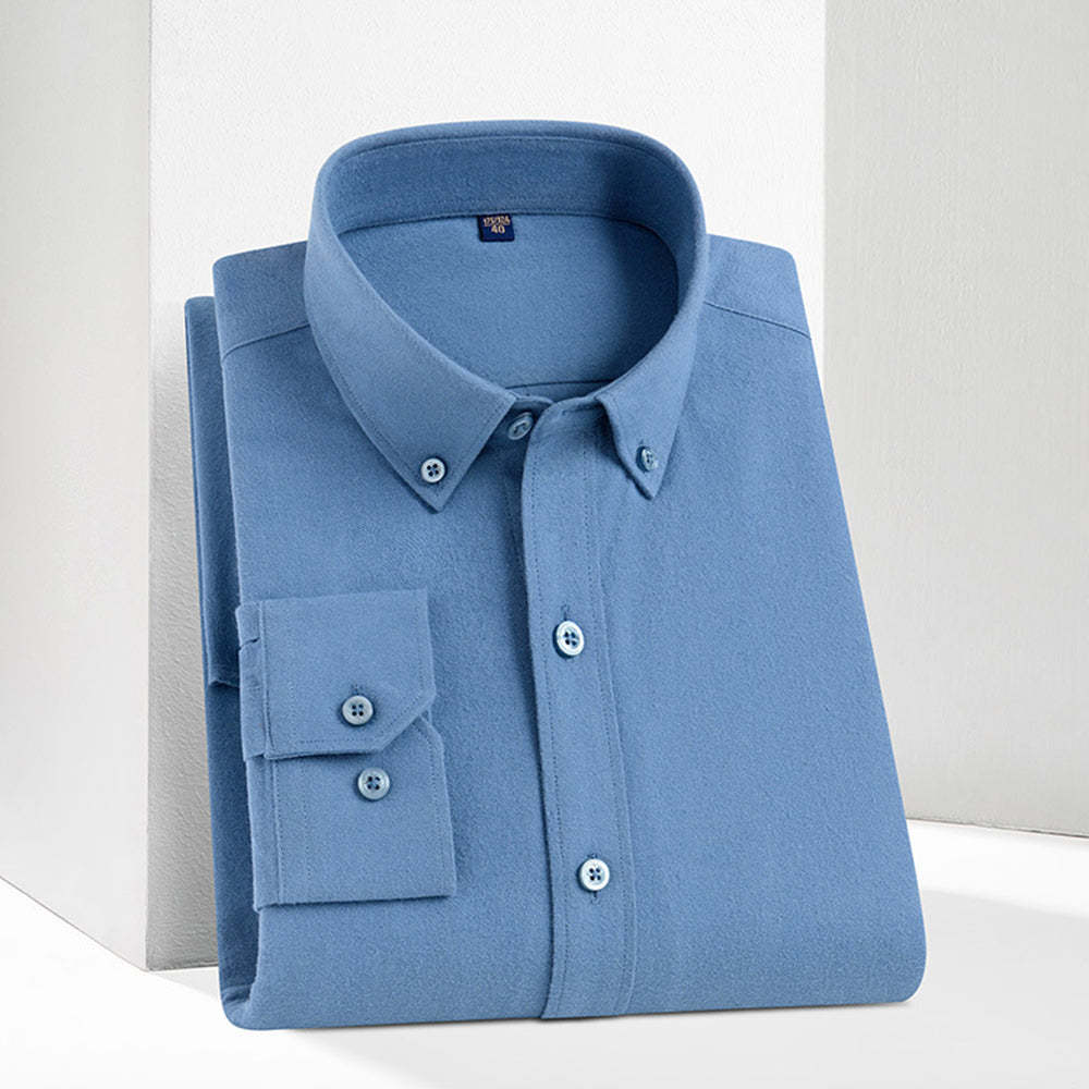 Men's New Brushed Solid Color Casual Long Sleeve Shirt