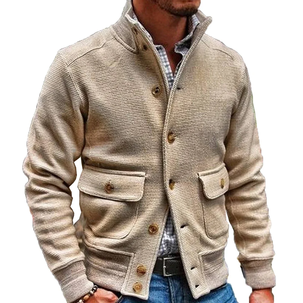 Fashion Men's Stand Collar Comfortable Button Slim Jacket