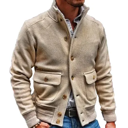 Fashion Men's Stand Collar Comfortable Button Slim Jacket