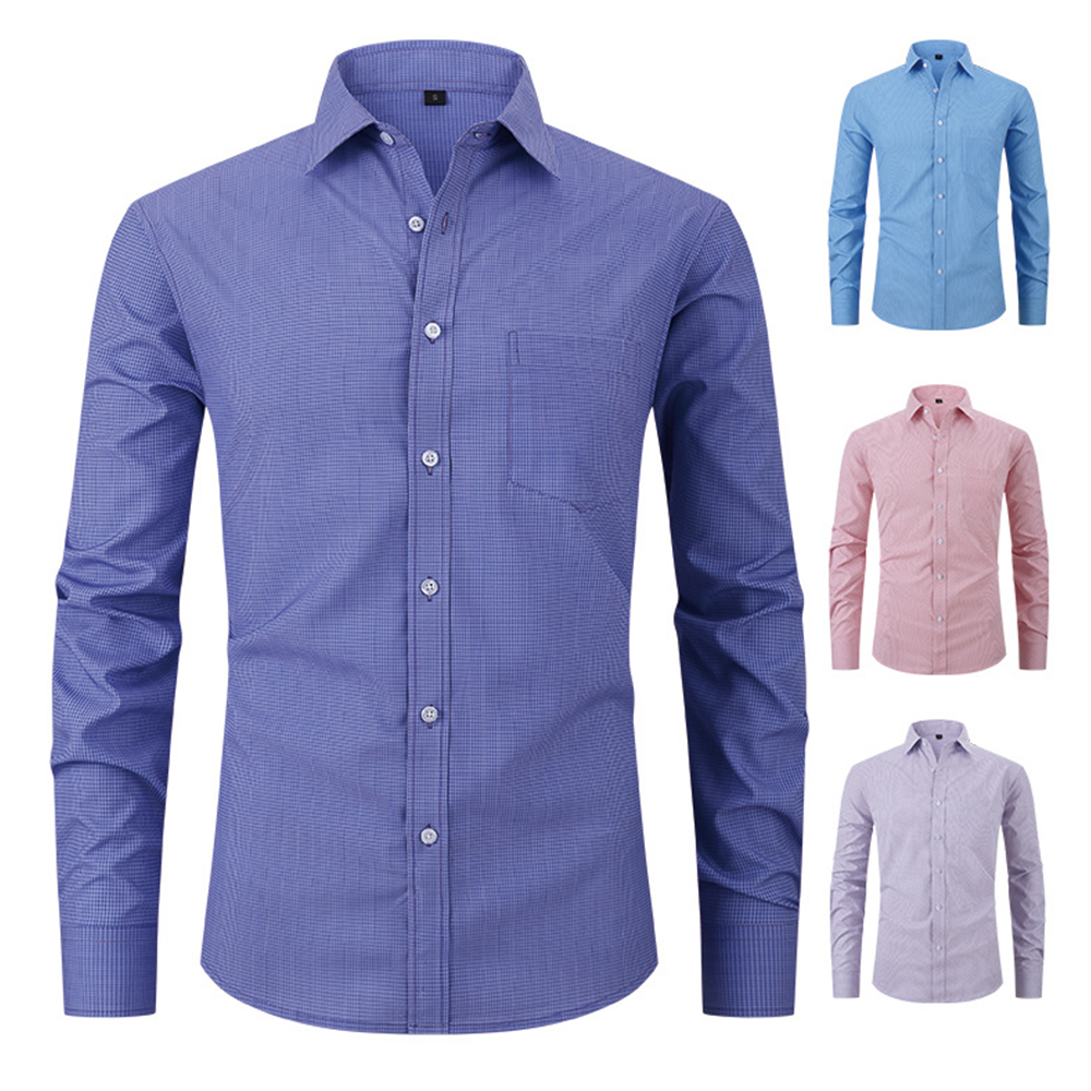 Diggetty Check Print Business Casual Stretch Long Sleeve Shirt