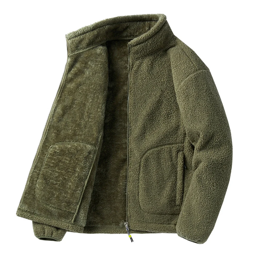 Men's versatile stand collar plush solid color coat
