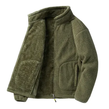 Men's versatile stand collar plush solid color coat
