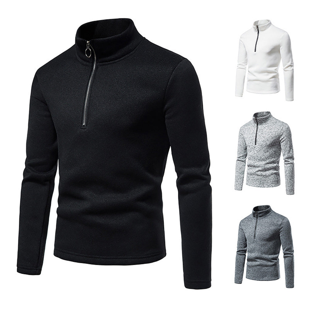 Men's Solid Color Zip Turtleneck Standing Collar Sweater