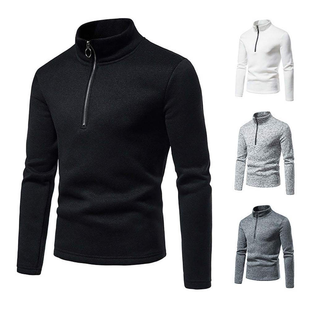 Men's Solid Color Zip Turtleneck Standing Collar Sweater
