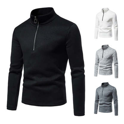 Men's Solid Color Zip Turtleneck Standing Collar Sweater