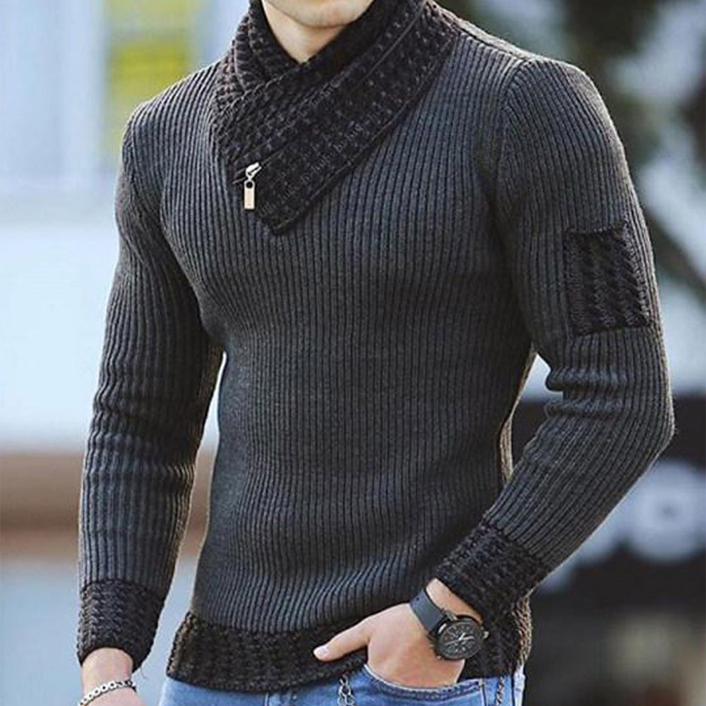 Men's Turtleneck Sweater Scarf Collar Casual Slim Fit Knit Pullover