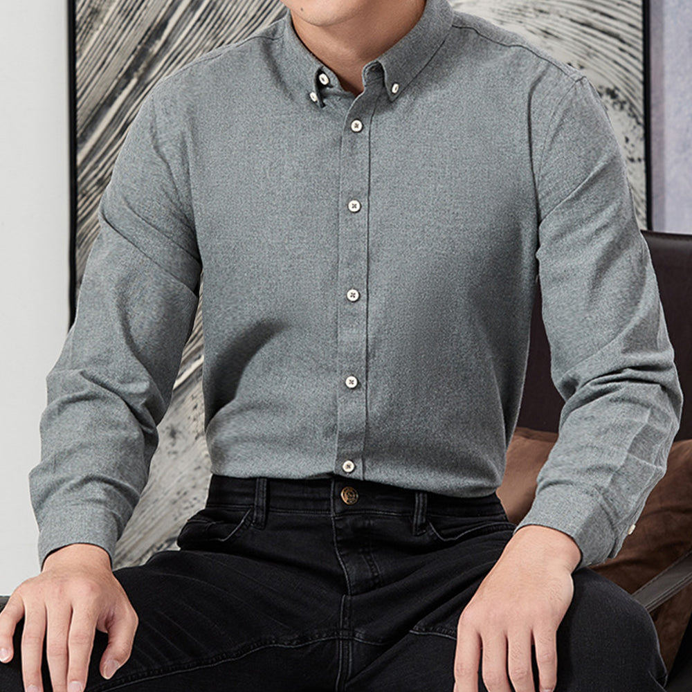 Men's New Brushed Solid Color Casual Long Sleeve Shirt