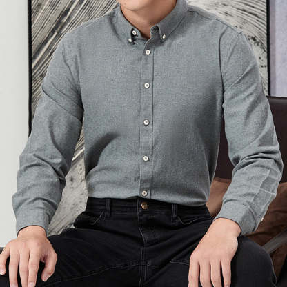 Men's New Brushed Solid Color Casual Long Sleeve Shirt