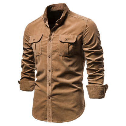 New men's fashion casual pocket corduroy shirt
