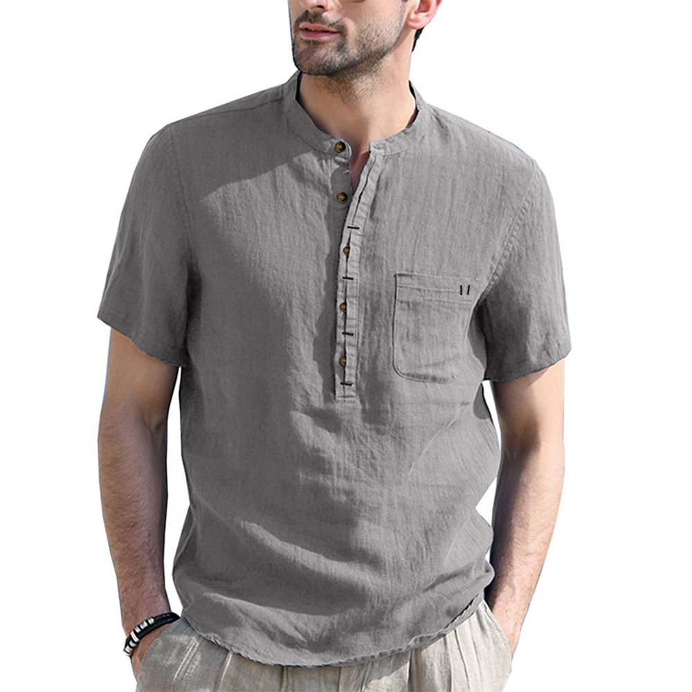 Solid Color Henley Collar Short Sleeve Shirt
