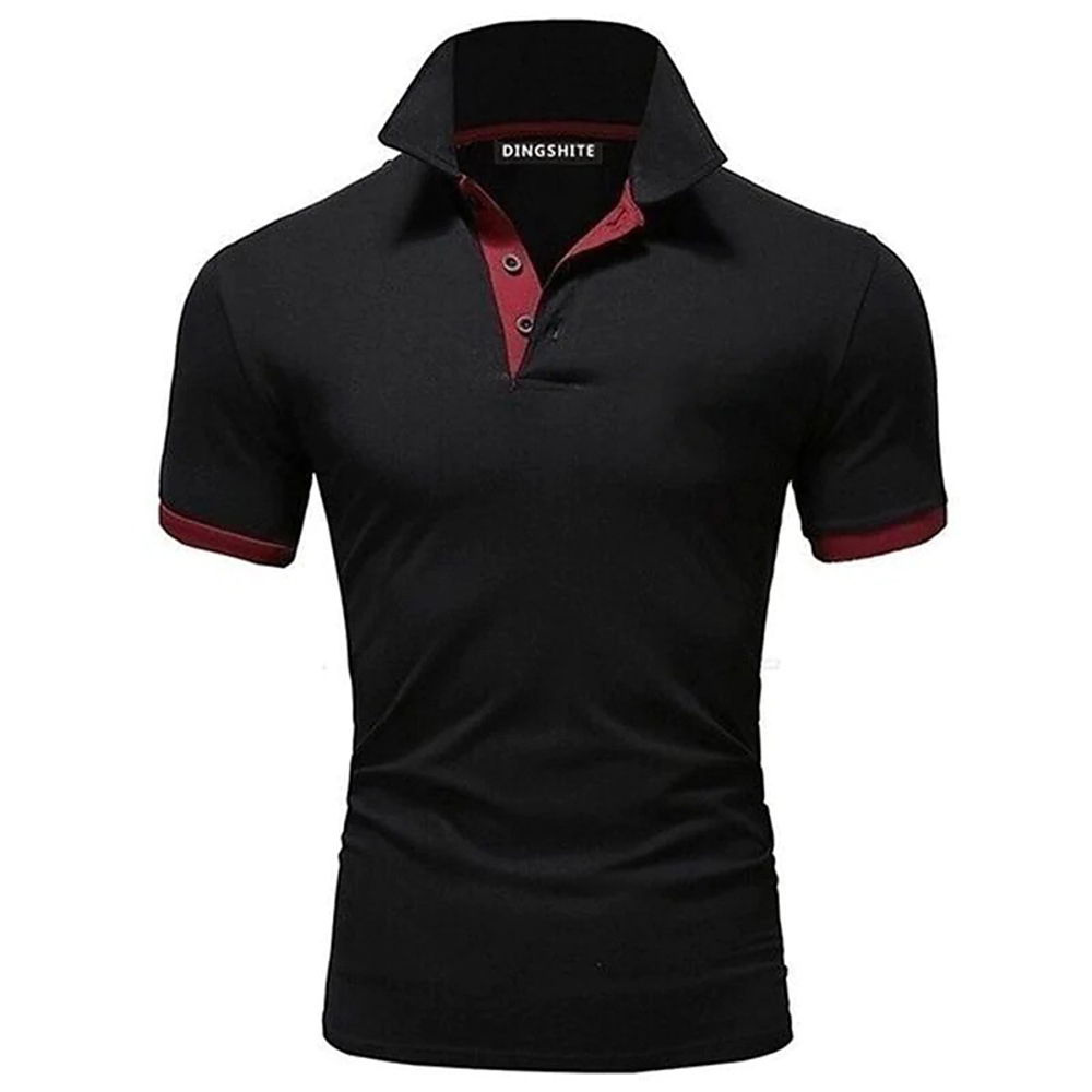 New Men's Stitching Contrast Color Slim Polo Shirt