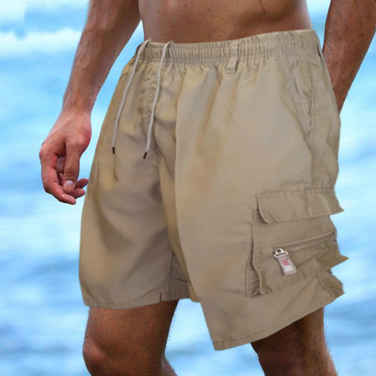 Men Cargo Shorts Casual Summer Drawstring Classic Stretch Short Pants with Pockets