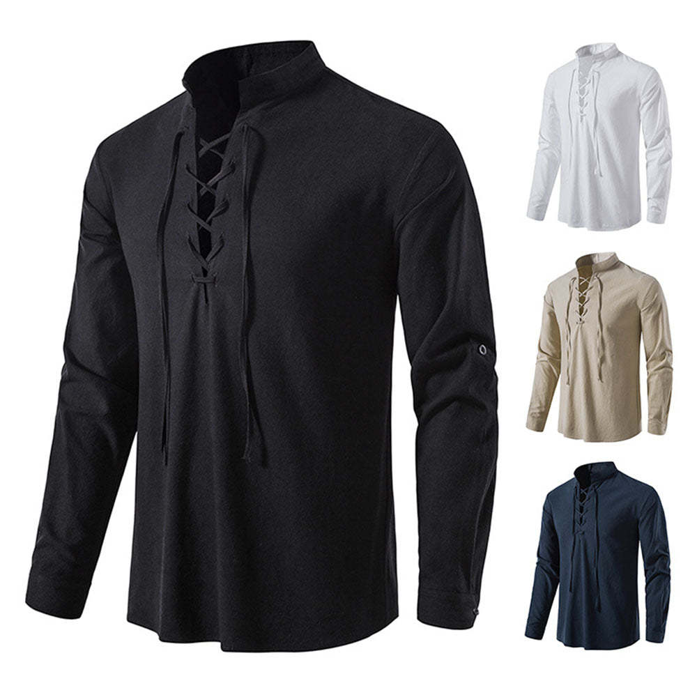 Men's Casual Stand Collar Long Sleeve Shirt