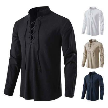 Men's Casual Stand Collar Long Sleeve Shirt