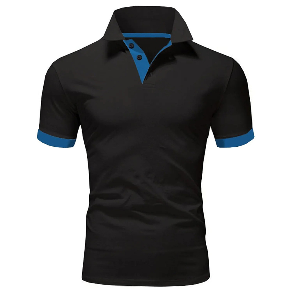 New Men's Stitching Contrast Color Slim Polo Shirt