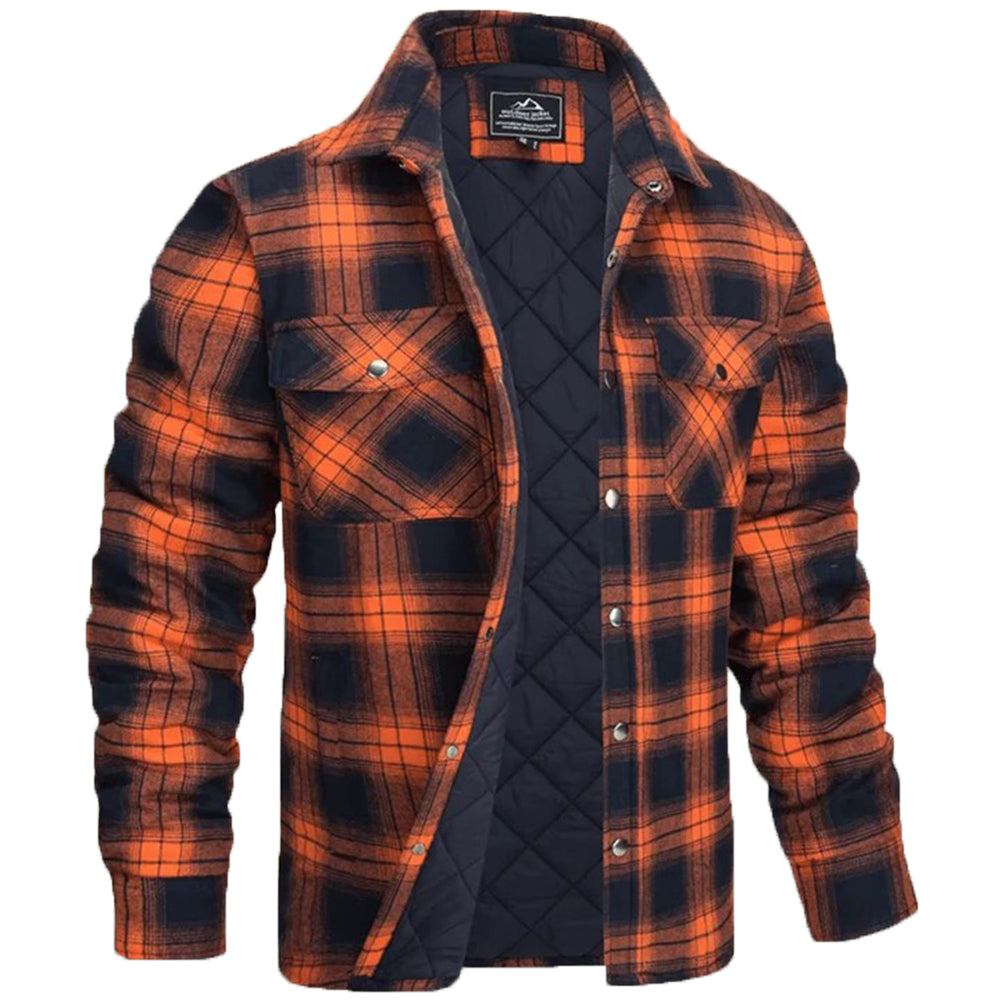 Diggetty Fashion new men's lapel plaid thick padded warm shirt jacket