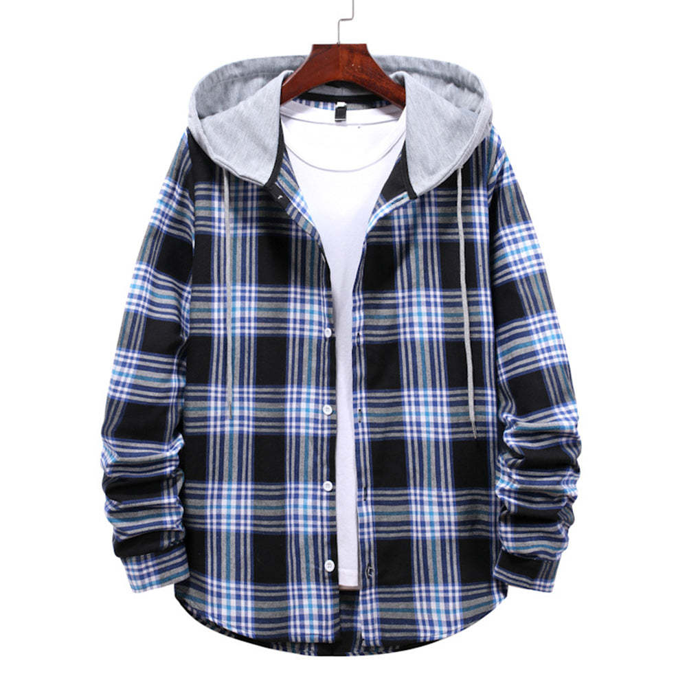 Men's Plaid Hooded Long Sleeve Shirt Jacket