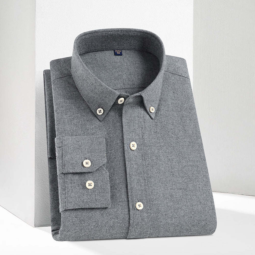 Men's New Brushed Solid Color Casual Long Sleeve Shirt