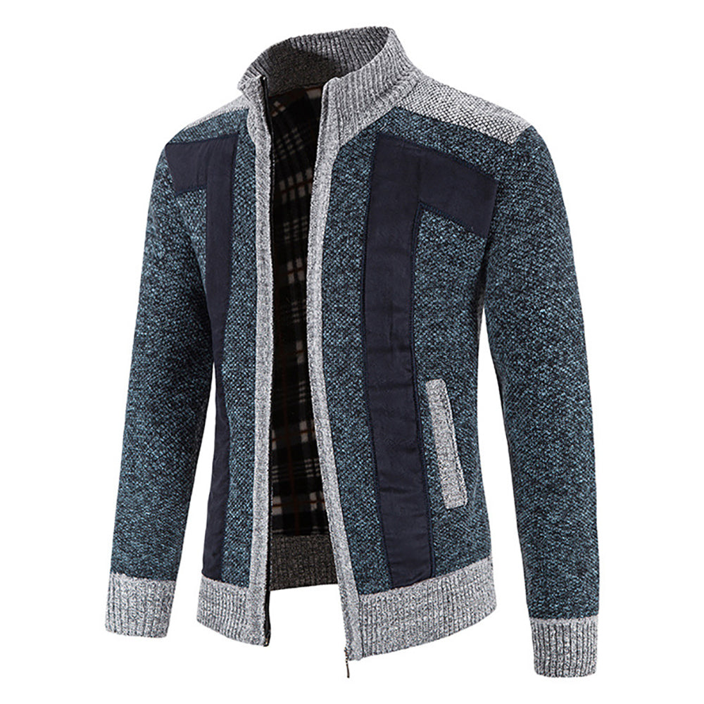 Men's Warm Fashion Stitched Fleece Knitted Cardigan