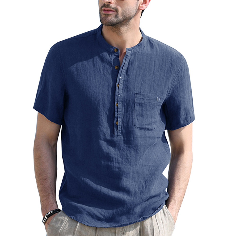Solid Color Henley Collar Short Sleeve Shirt