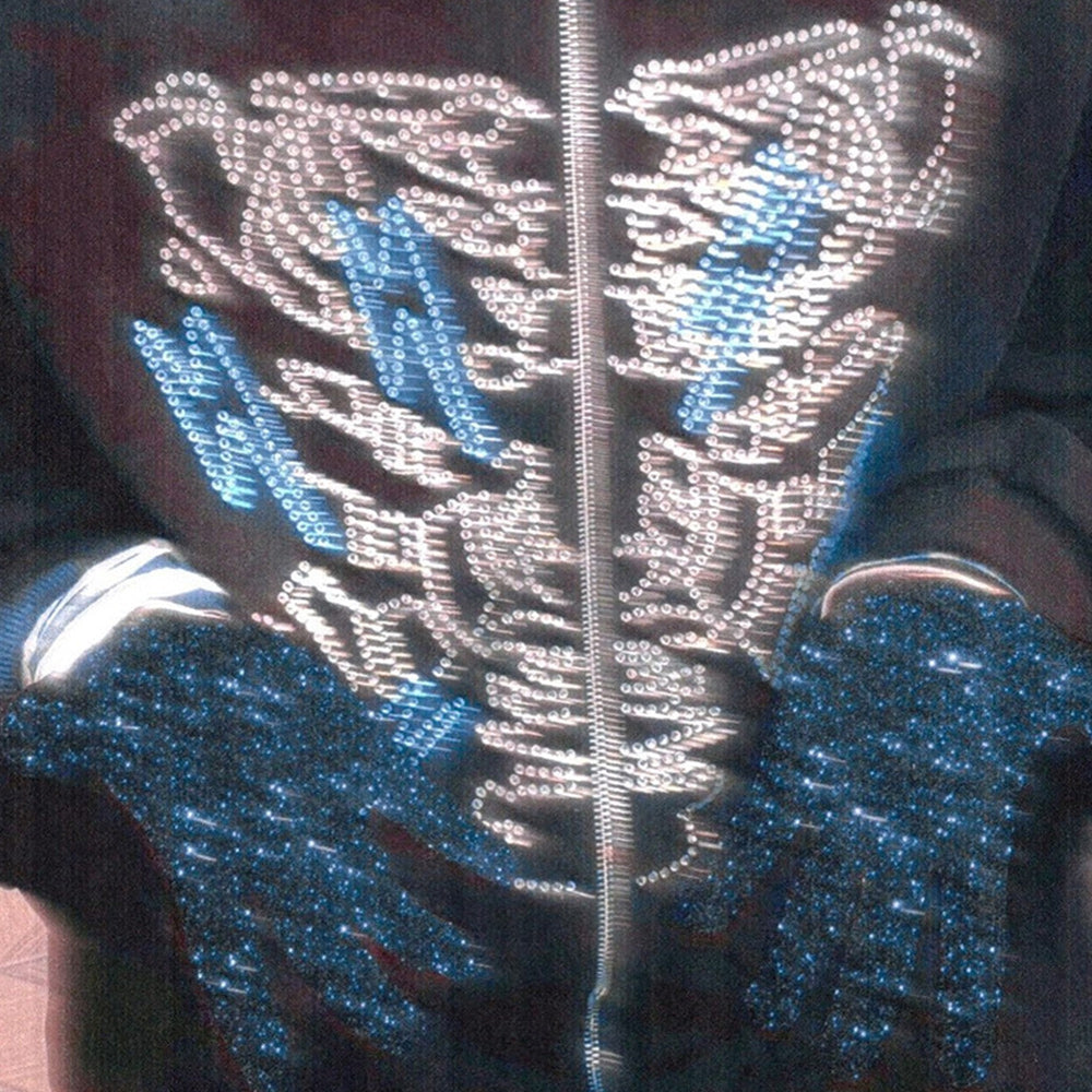 Rhinestone Skull Zip-Up Oversized Coat