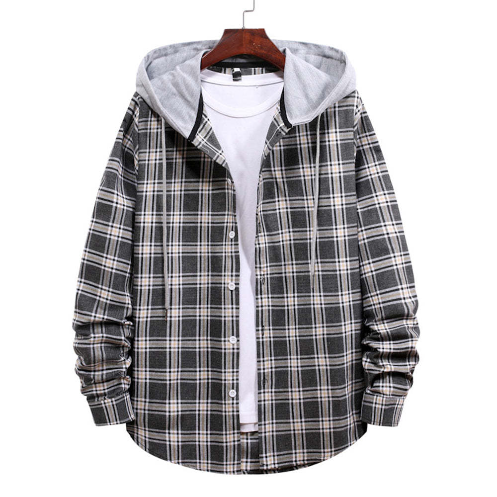 Men's Plaid Hooded Long Sleeve Shirt Jacket