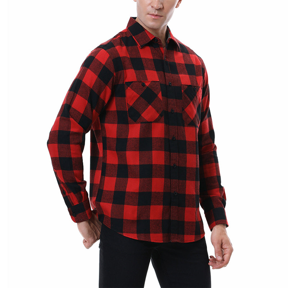 Diggetty Men's Casual Plaid Long Sleeve Shirt