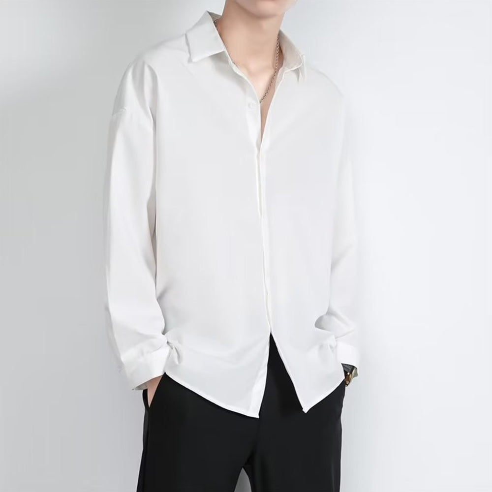 Loose Men's Comfortable Casual Solid Color Long Sleeve Shirt