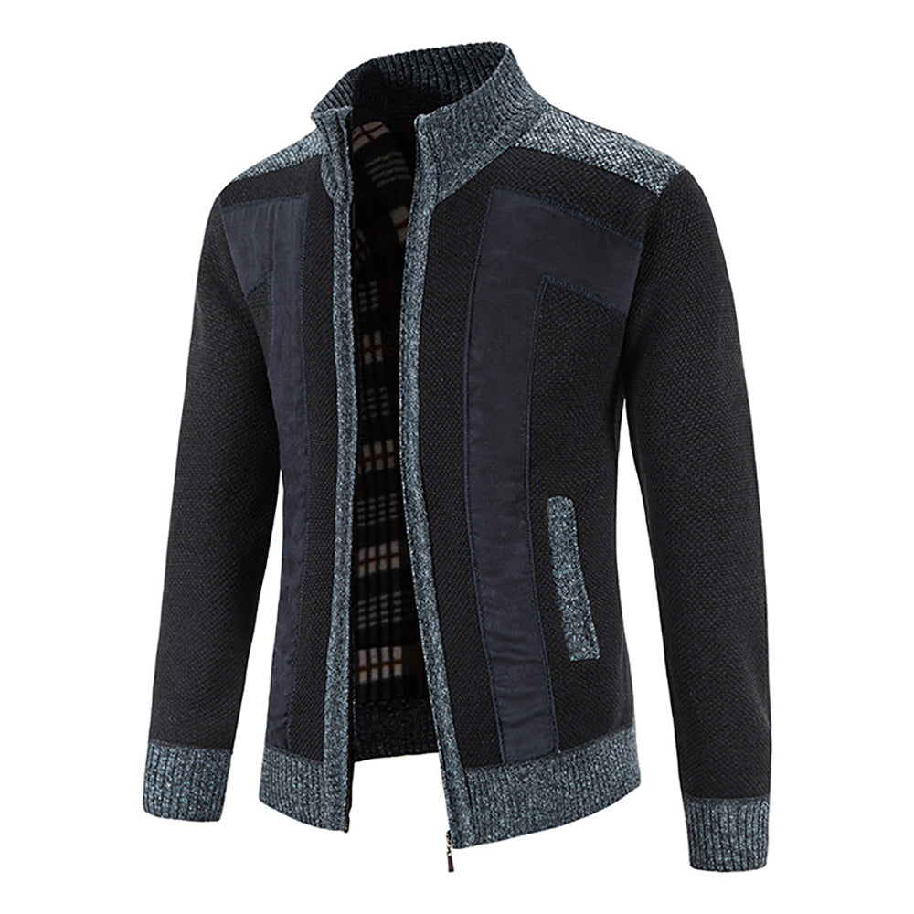 Men's Warm Fashion Stitched Fleece Knitted Cardigan