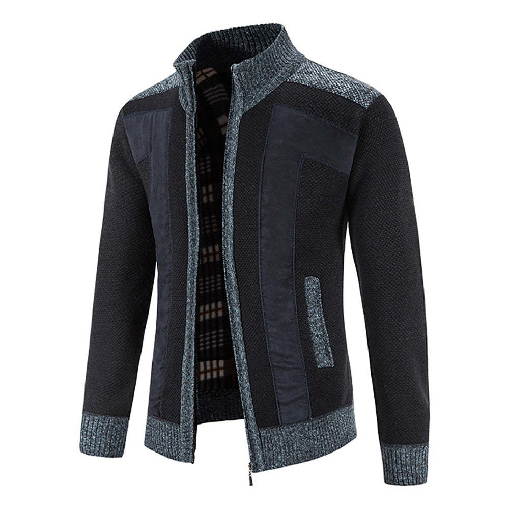 Men's Warm Fashion Stitched Fleece Knitted Cardigan