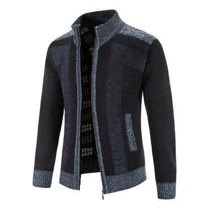 Men's Warm Fashion Stitched Fleece Knitted Cardigan