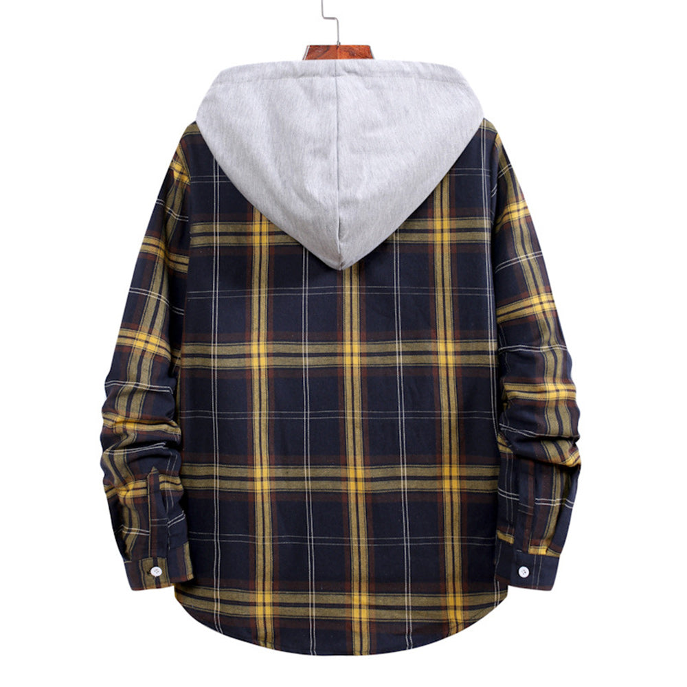 Men's Plaid Hooded Long Sleeve Shirt Jacket