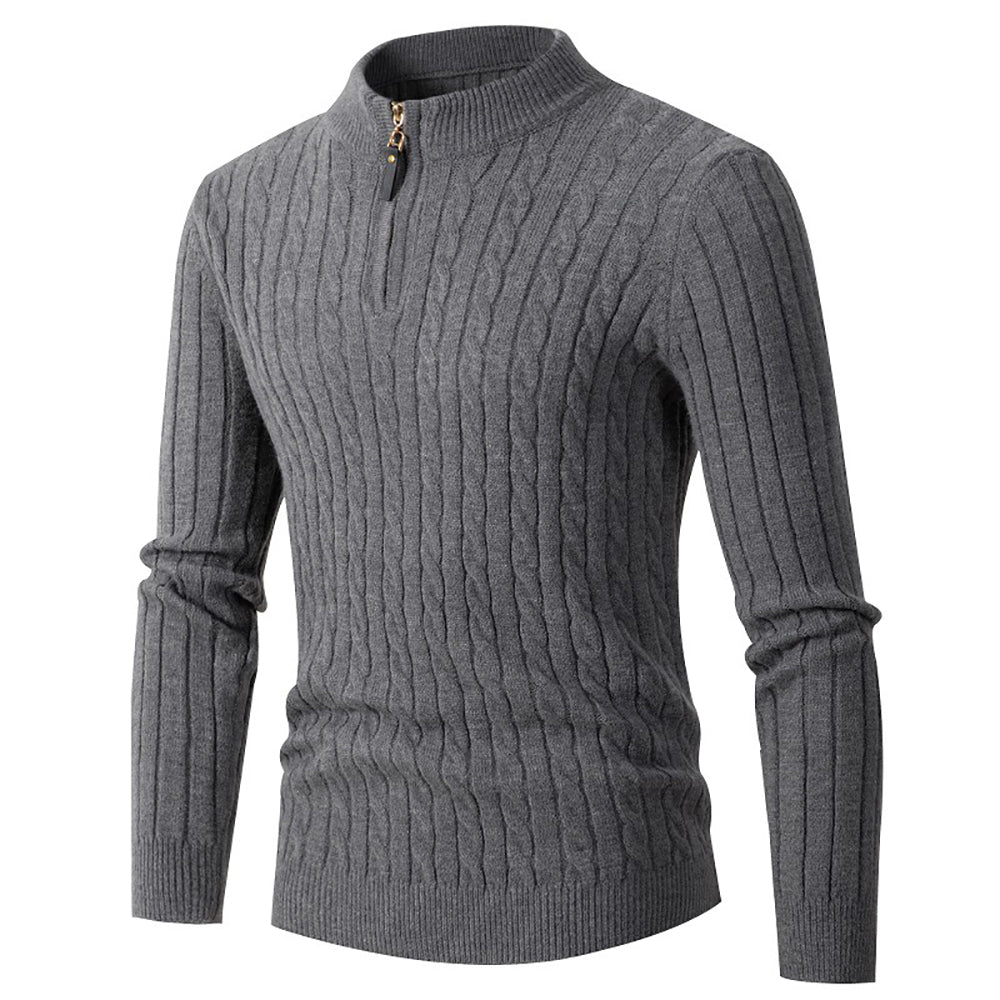 Autumn new men's zipper half-high collar twist knit bottoming shirt