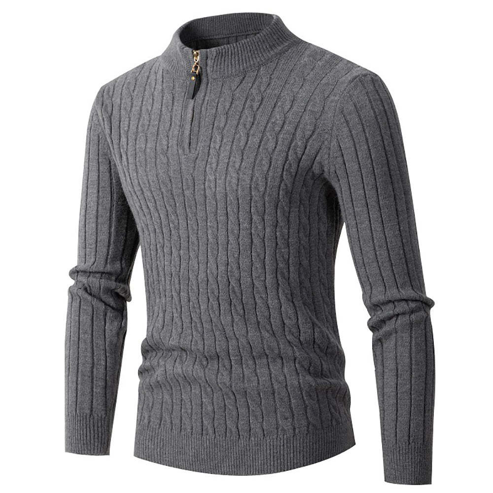 Autumn new men's zipper half-high collar twist knit bottoming shirt