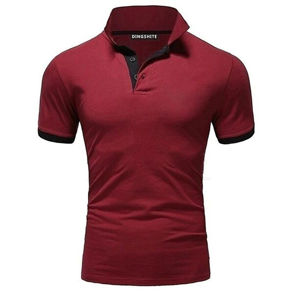 New Men's Stitching Contrast Color Slim Polo Shirt
