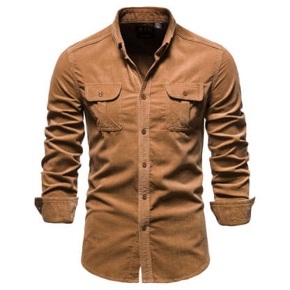 New men's fashion casual pocket corduroy shirt