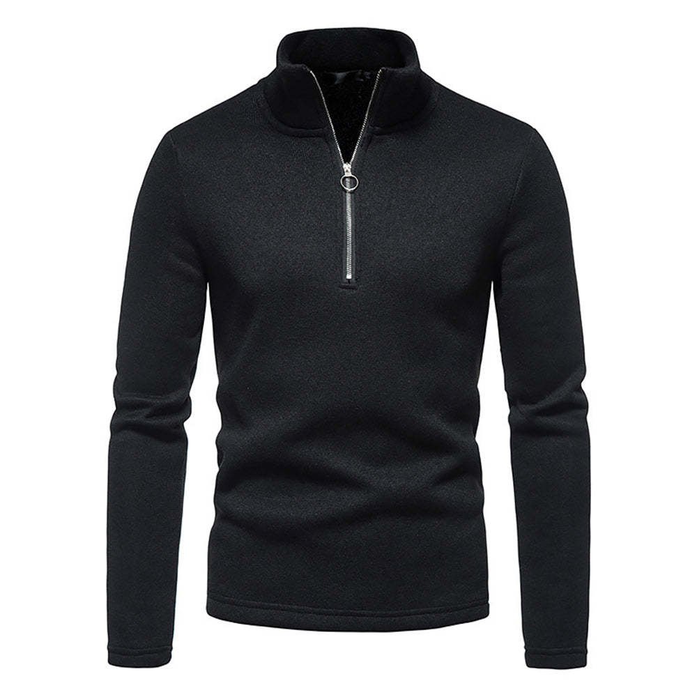 Men's Solid Color Zip Turtleneck Standing Collar Sweater