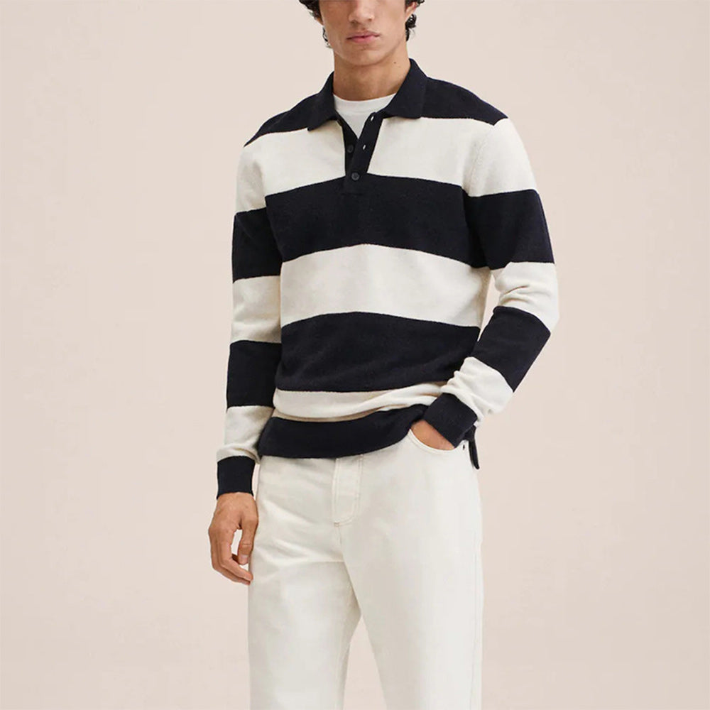 Men's Fashion Black and White Striped Knitwear