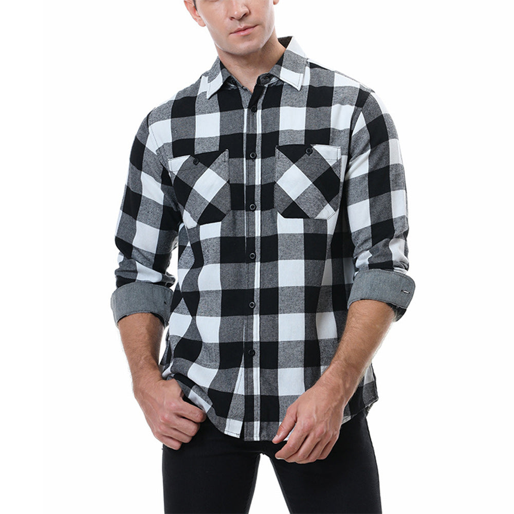 Diggetty Men's Casual Plaid Long Sleeve Shirt