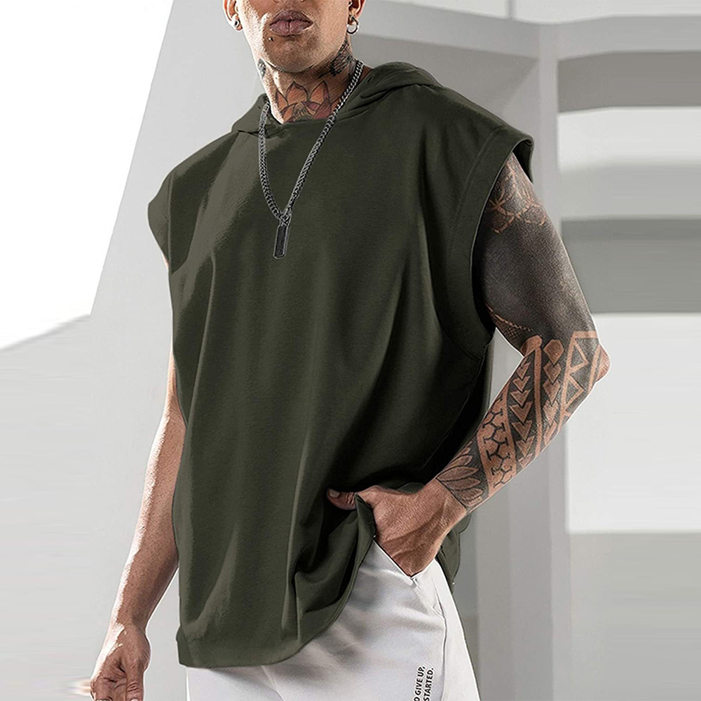 Diggetty Summer fitness pullover sports sleeveless vest with hood men's vest