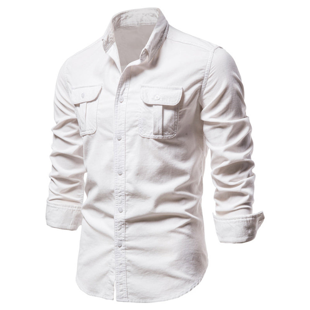 New men's fashion casual pocket corduroy shirt