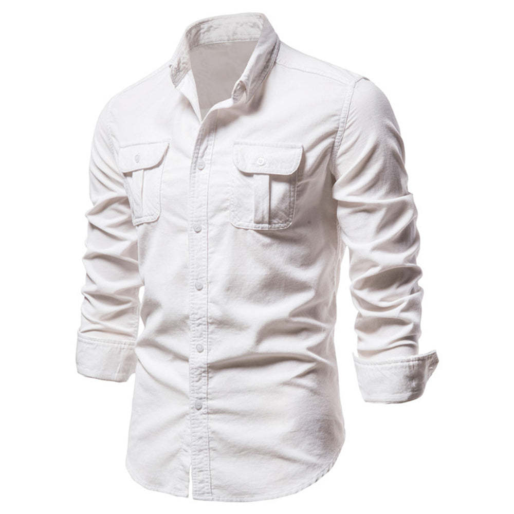 New men's fashion casual pocket corduroy shirt