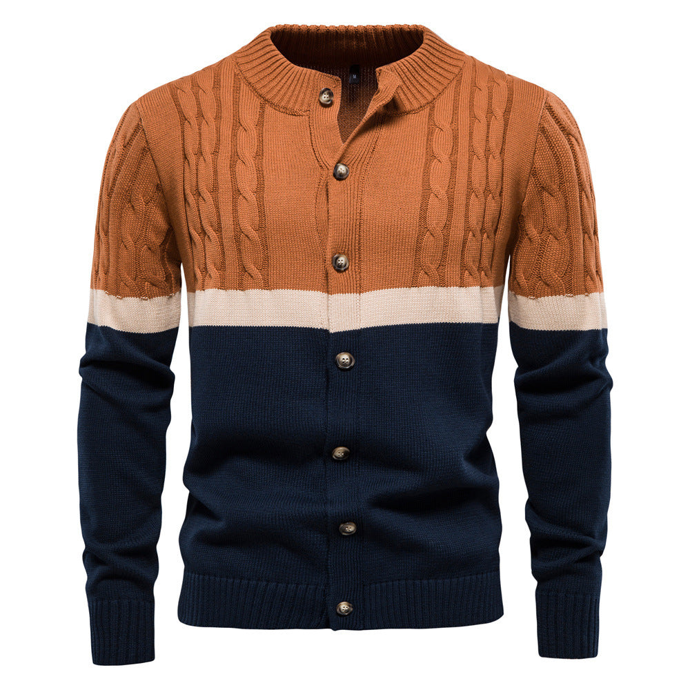 Men's Colorblock Cotton Long Sleeve Cardigan
