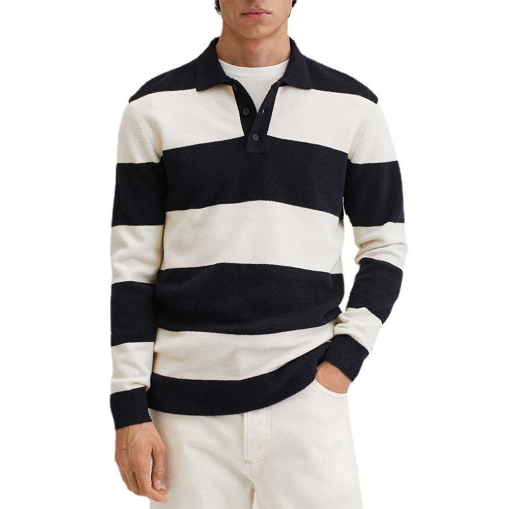 Men's Fashion Black and White Striped Knitwear